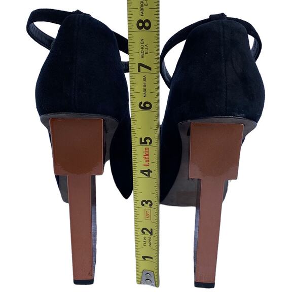 Aperlai Geisha Doll Black Suede Leather Square Toe Platform Heeled Pump Size 38 - Picture 7 of 12
